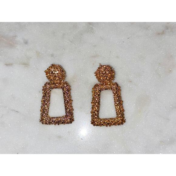Gold Plated Textured Geometric Dangle Pierced Earrings - Picture 2 of 5